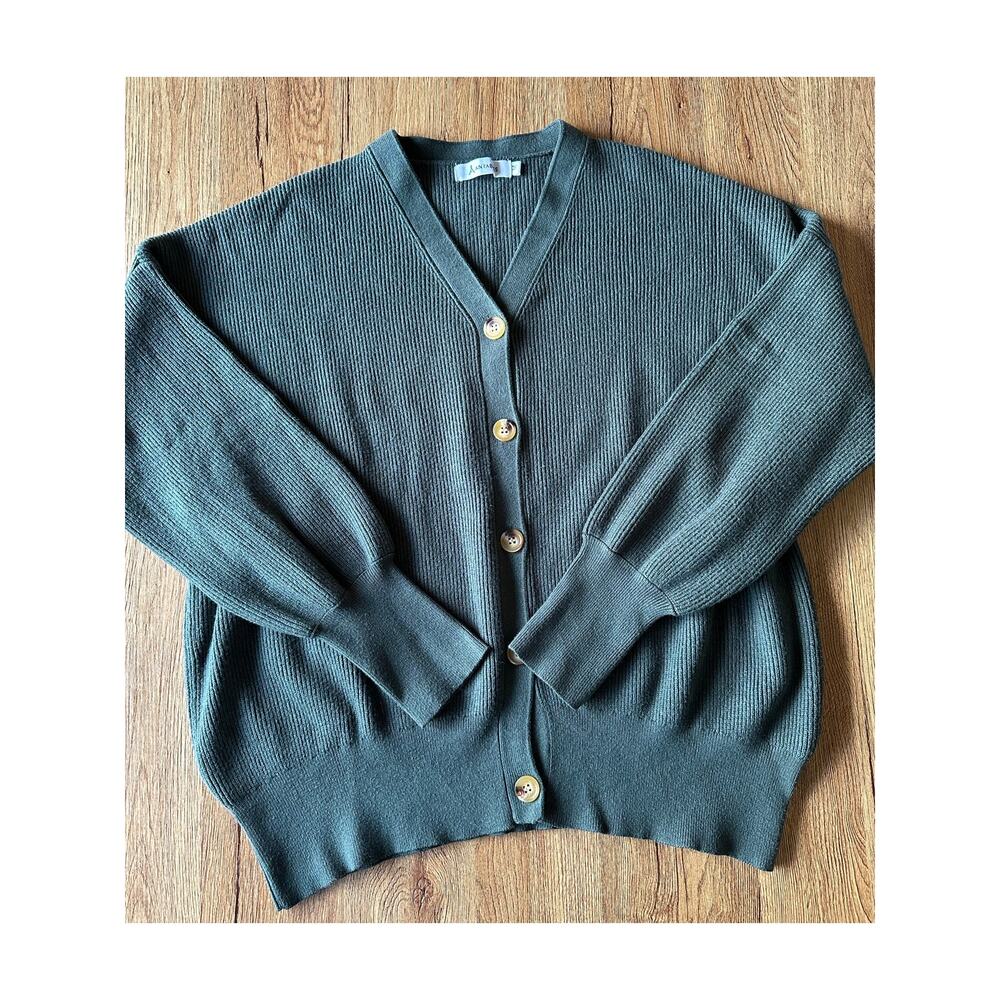 Anrabess Chunky Green Cardigan Sweater Size Medium